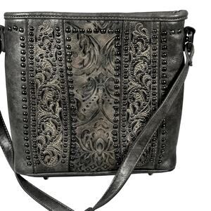 Montana West Faux Leather Crossbody Gold Bronze Studded Embossed Paisley Floral